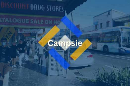Campsie roadside and walkway with a blue filter, overlapped by PURE Epoxy Floor company logo and branding