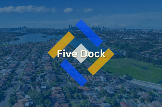 Birds eye view of Five dock overlapped by blue filter and PURE Epoxy Flooring Services logo and branding