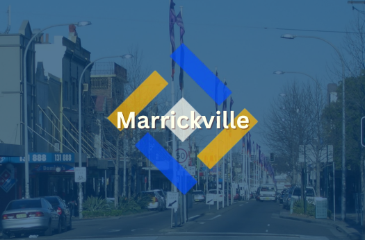 Roadside Marrickville, NSW with a blue hue overlapped by PURE Epoxy Flooring Branding and logo