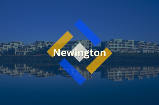 Showcasing one of the areas we serve titled Newington with a semi transparent image of Newington water front, as well as the PURE Epoxy Flooring company logo front and centre of the page.