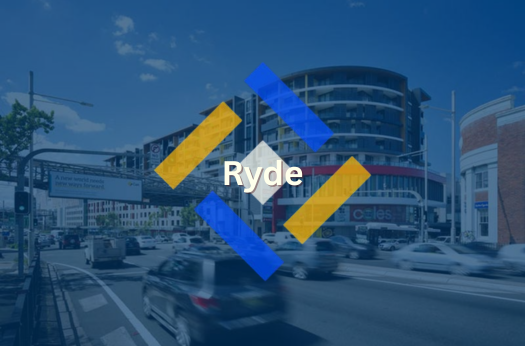 Ryde intersection and street overlapped by PURE Epoxy Floor Branding. 